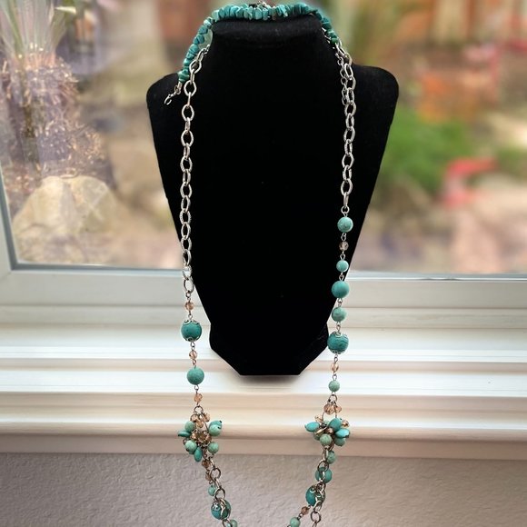 3 BOHO ITEMS Real Turquoise Drop earrings, Bracelet plus Beautiful Long Necklace - Picture 4 of 16